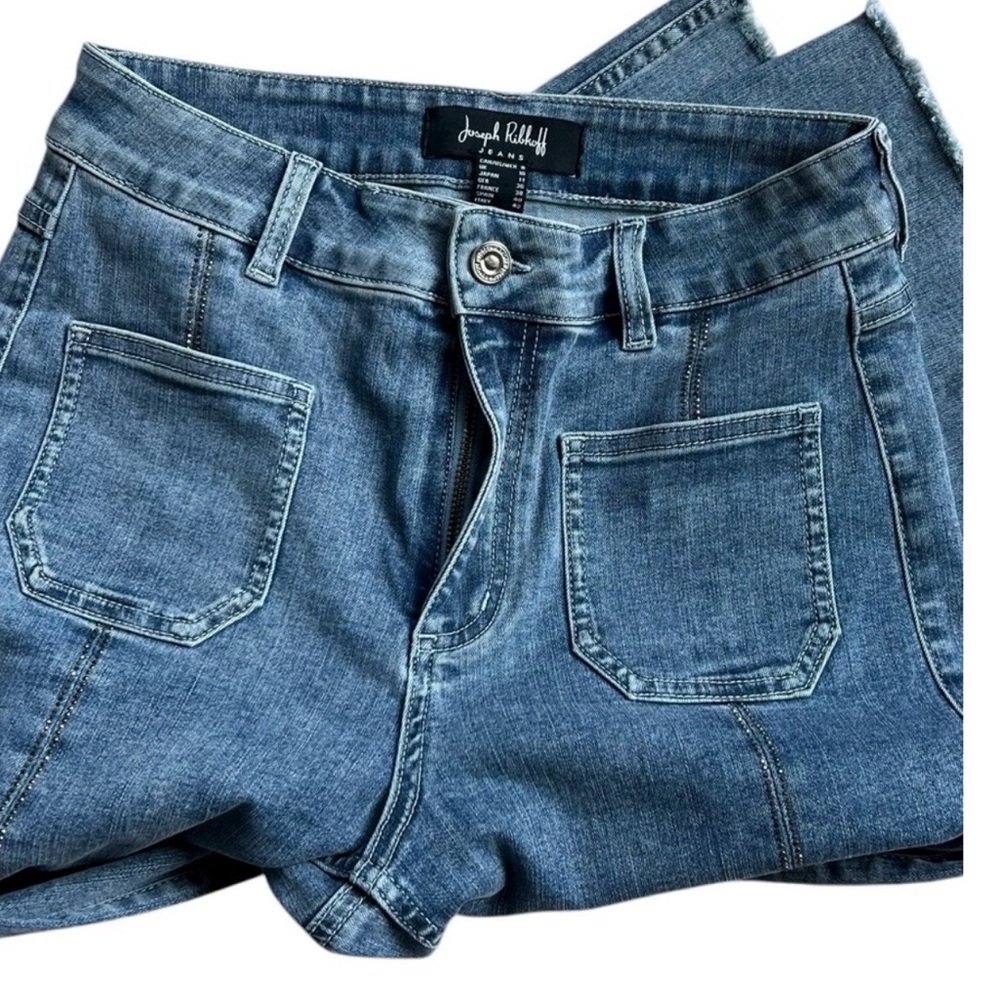 Joseph Ribkoff Culotte Jeans/Denim With Rhinestone Front Seam Slit Hem Size 8 - Picture 5 of 11